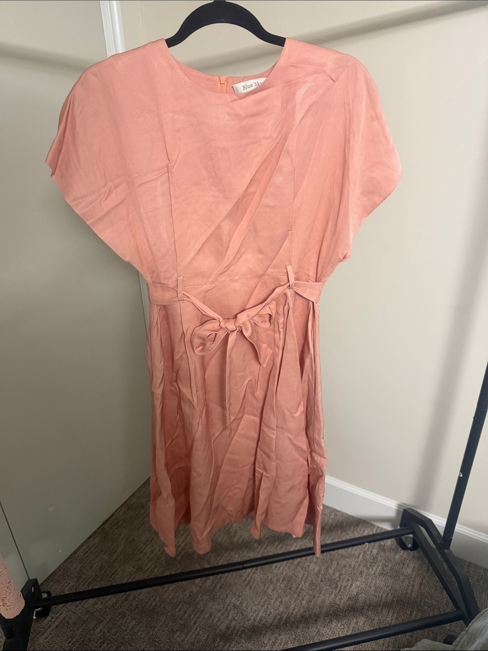 Blue Sky Peach Midi Dress with Tie Waist